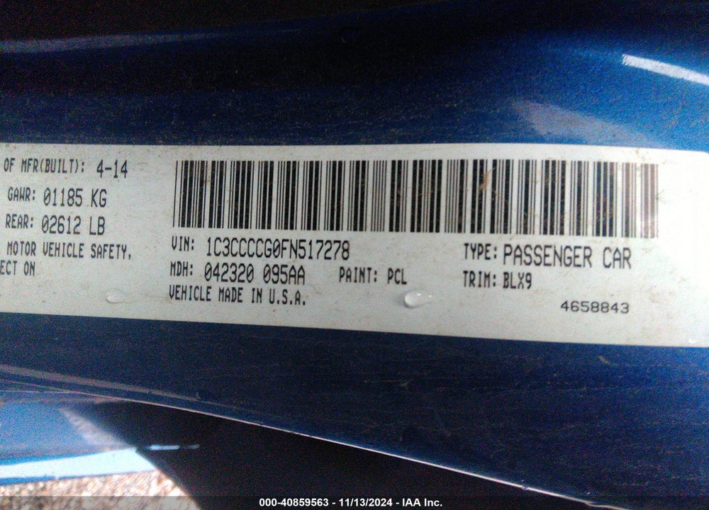 2015 CHRYSLER 200 C VIN: 1C3CCCCG0FN517278
