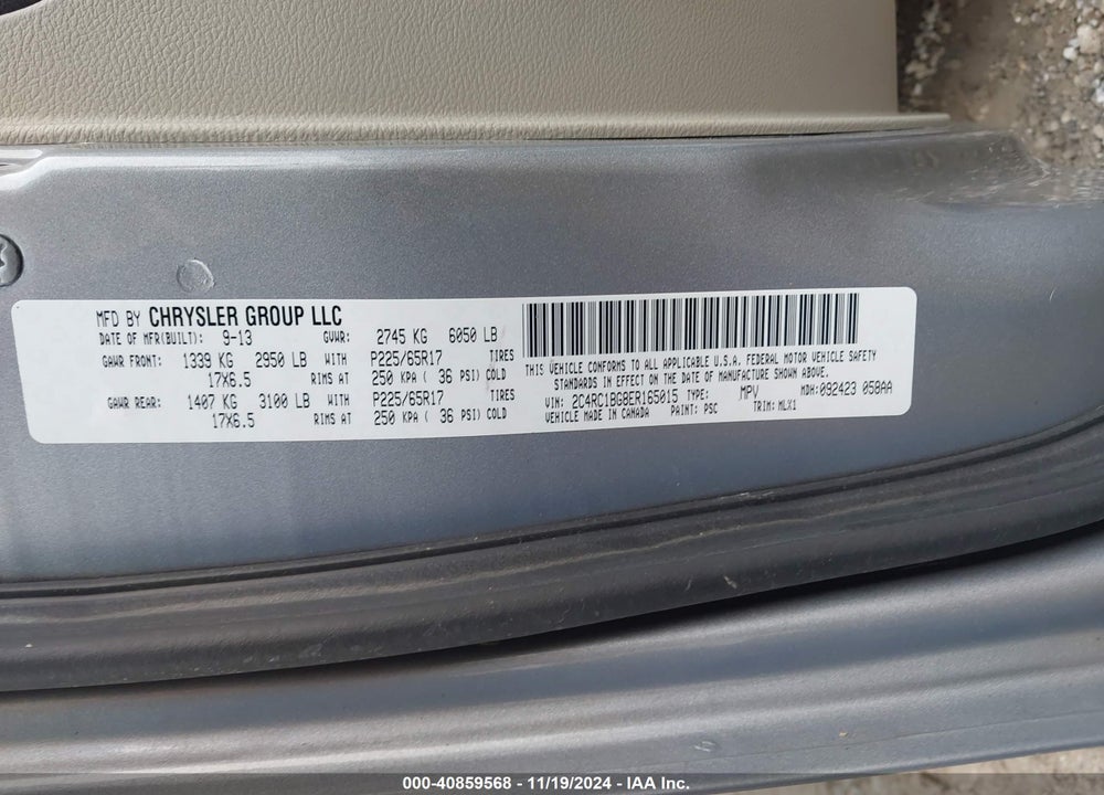 2014 CHRYSLER TOWN & COUNTRY TOURING VIN: 2C4RC1BG8ER165015