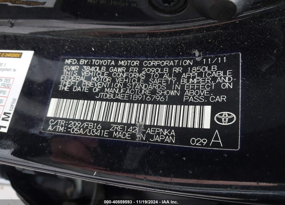 2011 TOYOTA COROLLA LE VIN: JTDBU4EE1B9167961