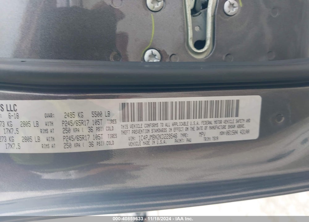 2019 JEEP CHEROKEE TRAILHAWK 4X4 VIN: 1C4PJMBX2KD229546
