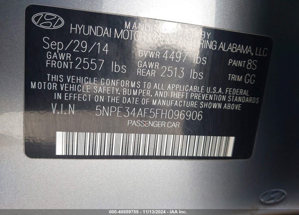 2015 HYUNDAI SONATA SPORT VIN: 5NPE34AF5FH096906