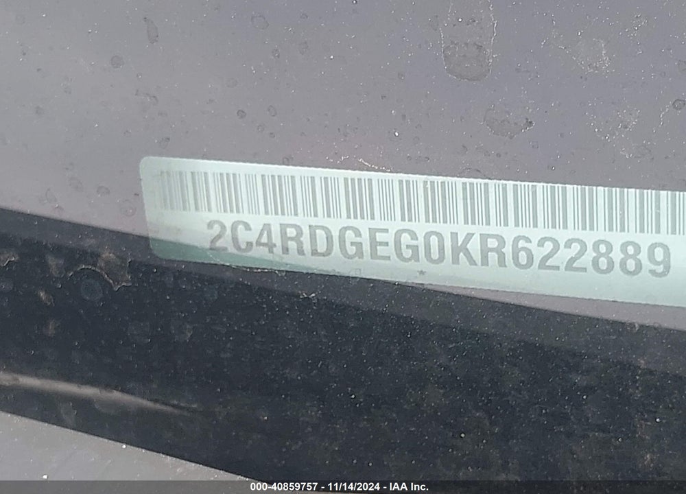 2019 DODGE GRAND CARAVAN GT VIN: 2C4RDGEG0KR622889