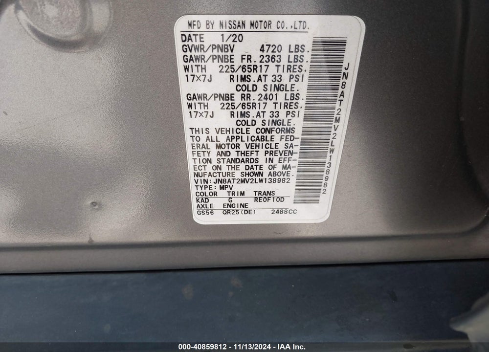 2020 NISSAN ROGUE SV INTELLIGENT AWD VIN: JN8AT2MV2LW138982