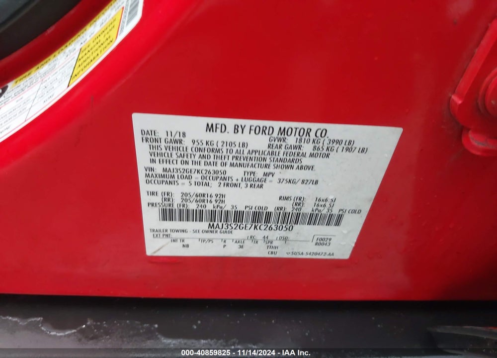 2019 FORD ECOSPORT SE VIN: MAJ3S2GE7KC263050