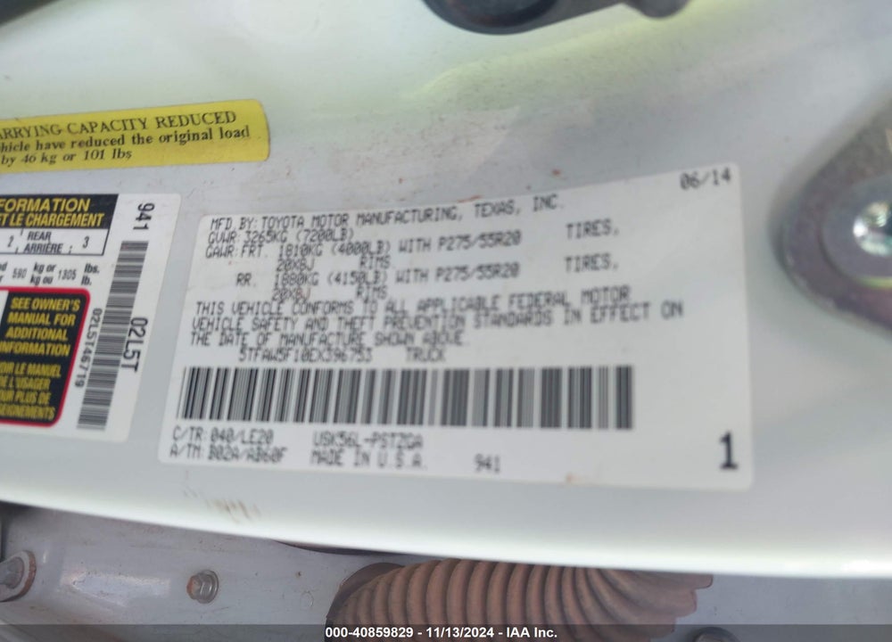 2014 TOYOTA TUNDRA PLATINUM 5.7L V8 VIN: 5TFAW5F10EX396753