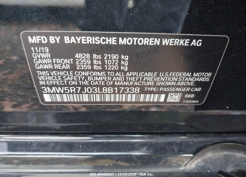 2020 BMW 330I XDRIVE VIN: 3MW5R7J03L8B17338