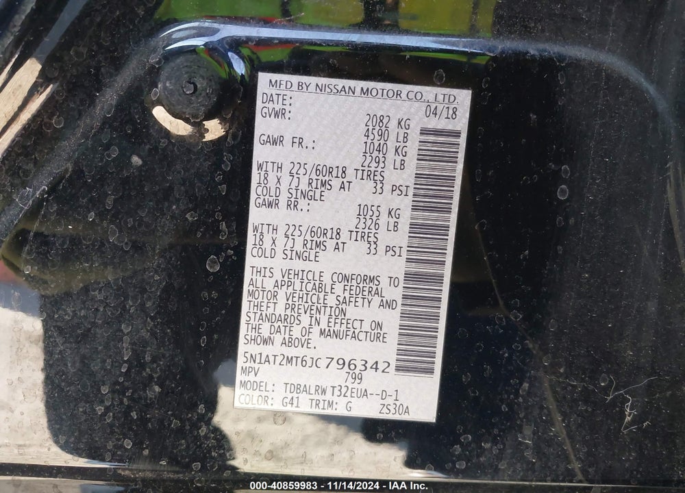 2018 NISSAN ROGUE SL VIN: 5N1AT2MT6JC796342