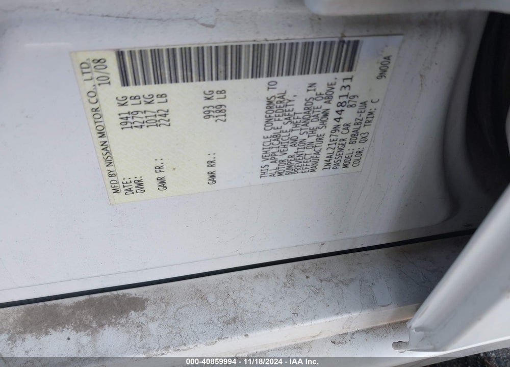 2009 NISSAN ALTIMA 2.5 S VIN: 1N4AL21E79N448131