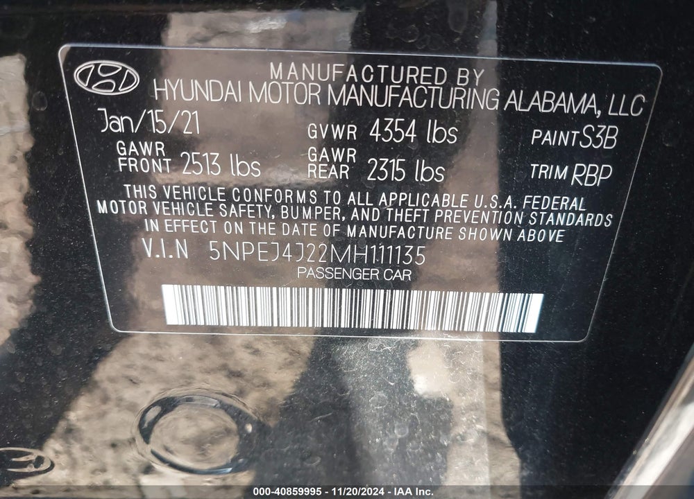 2021 HYUNDAI SONATA SEL PLUS VIN: 5NPEJ4J22MH111135
