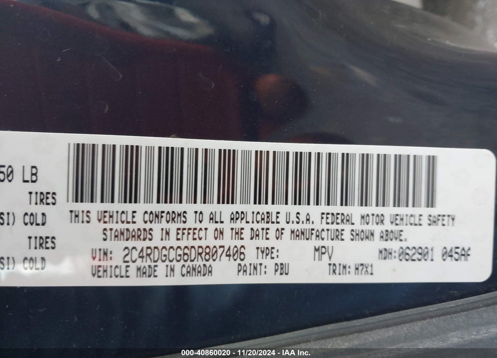 2013 DODGE GRAND CARAVAN SXT VIN: 2C4RDGCG6DR807406