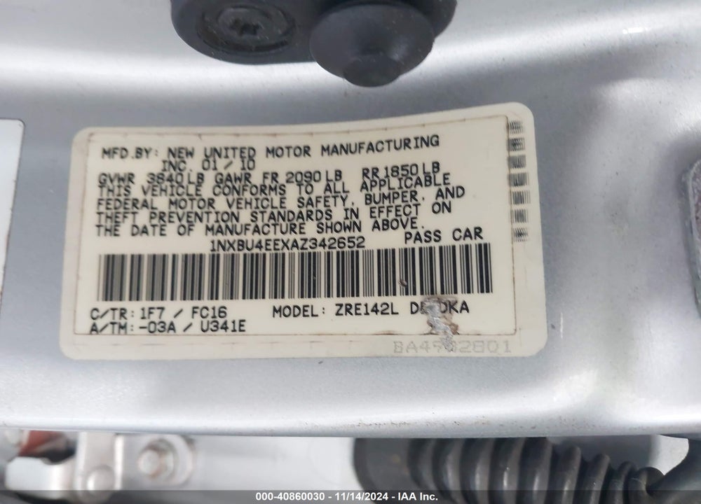 2010 TOYOTA COROLLA LE VIN: 1NXBU4EEXAZ342652