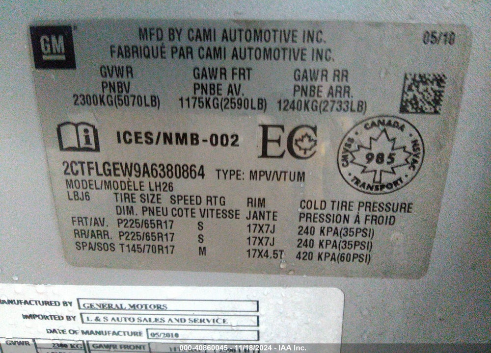 2010 GMC TERRAIN SLT-1 VIN: 2CTFLGEW9A6380864