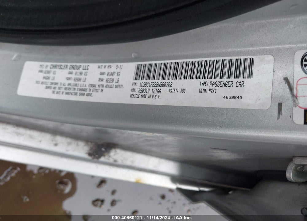 2011 CHRYSLER 200 TOURING VIN: 1C3BC1FB2BN560708