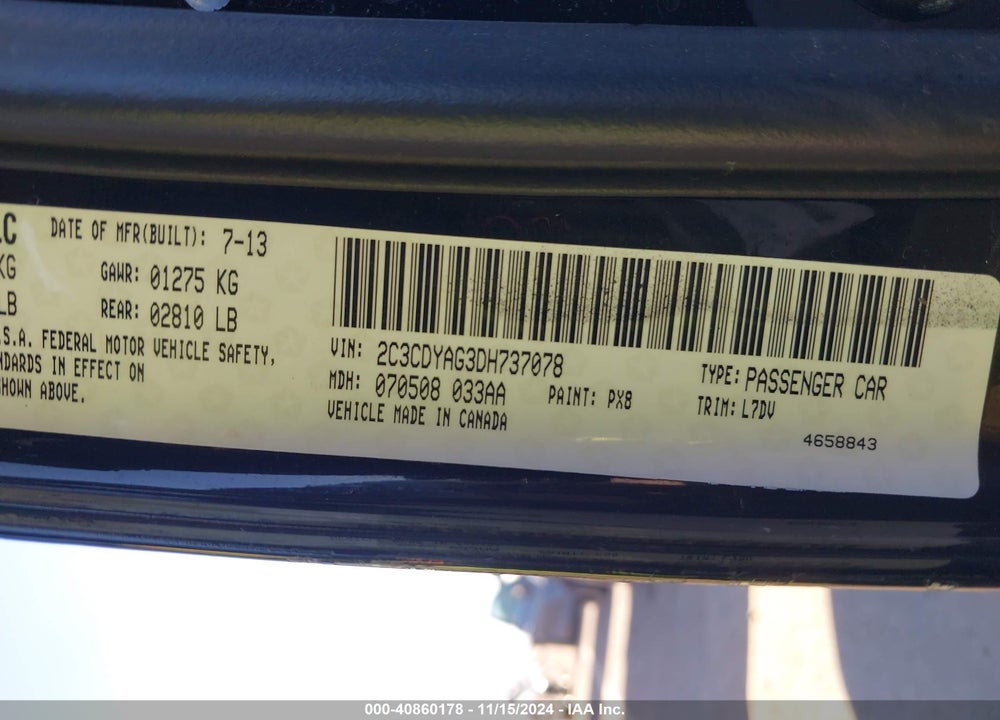 2013 DODGE CHALLENGER VIN: 2C3CDYAG3DH737078