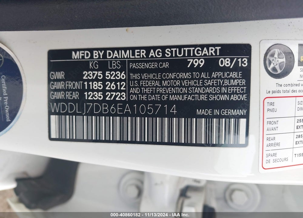 2014 MERCEDES-BENZ CLS 550 VIN: WDDLJ7DB6EA105714