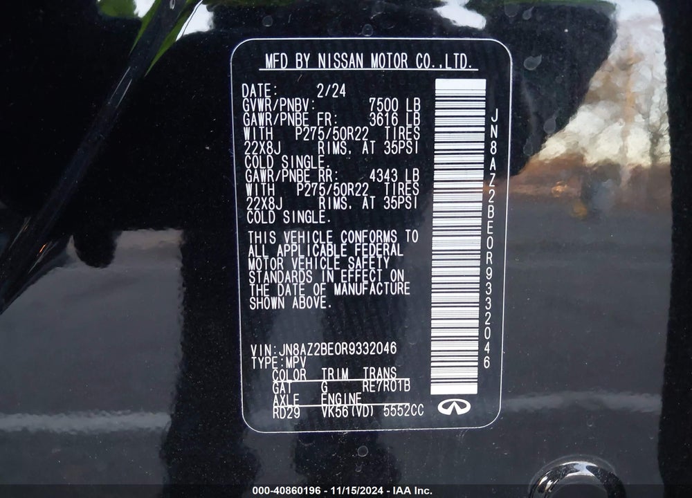 2024 INFINITI QX80 SENSORY AWD VIN: JN8AZ2BE0R9332046