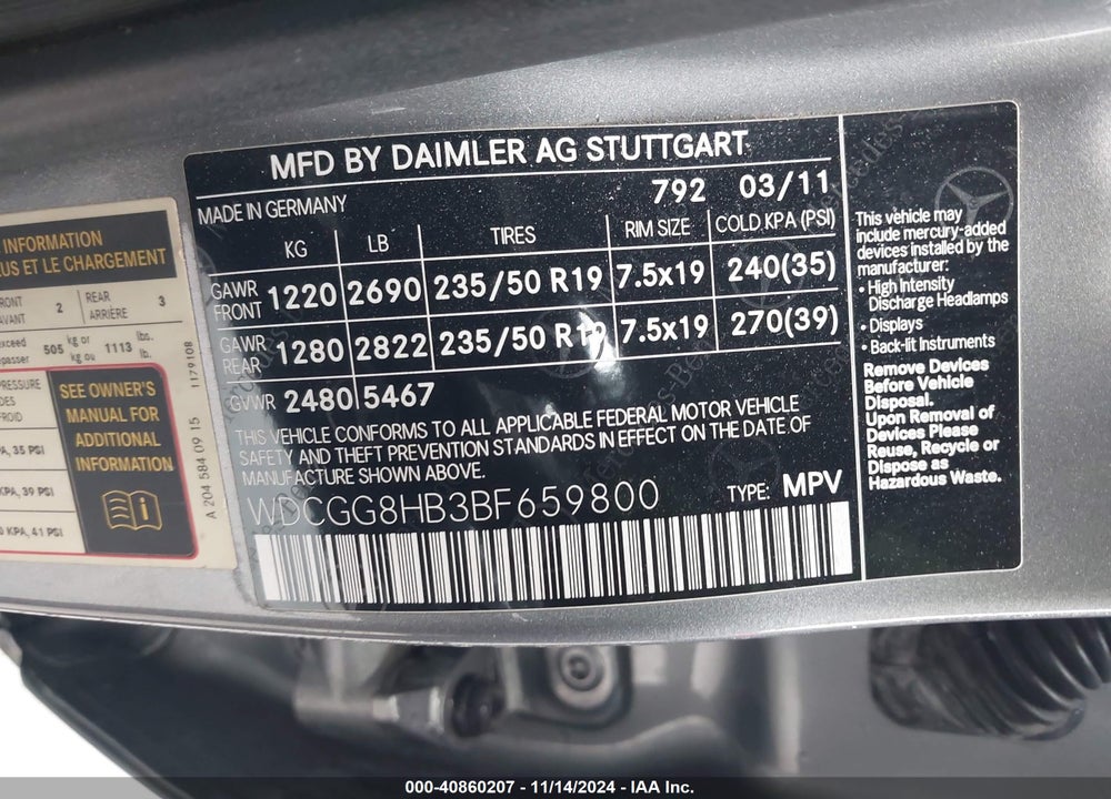 2011 MERCEDES-BENZ GLK 350 4MATIC VIN: WDCGG8HB3BF659800