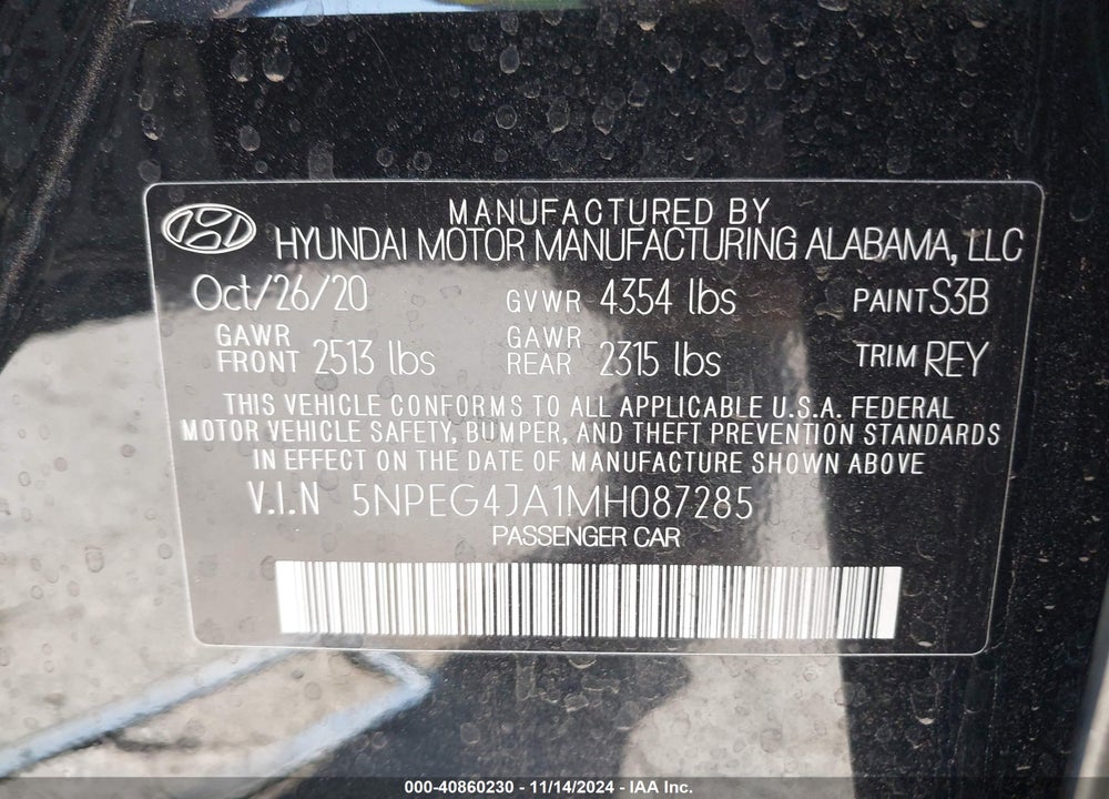 2021 HYUNDAI SONATA SE VIN: 5NPEG4JA1MH087285