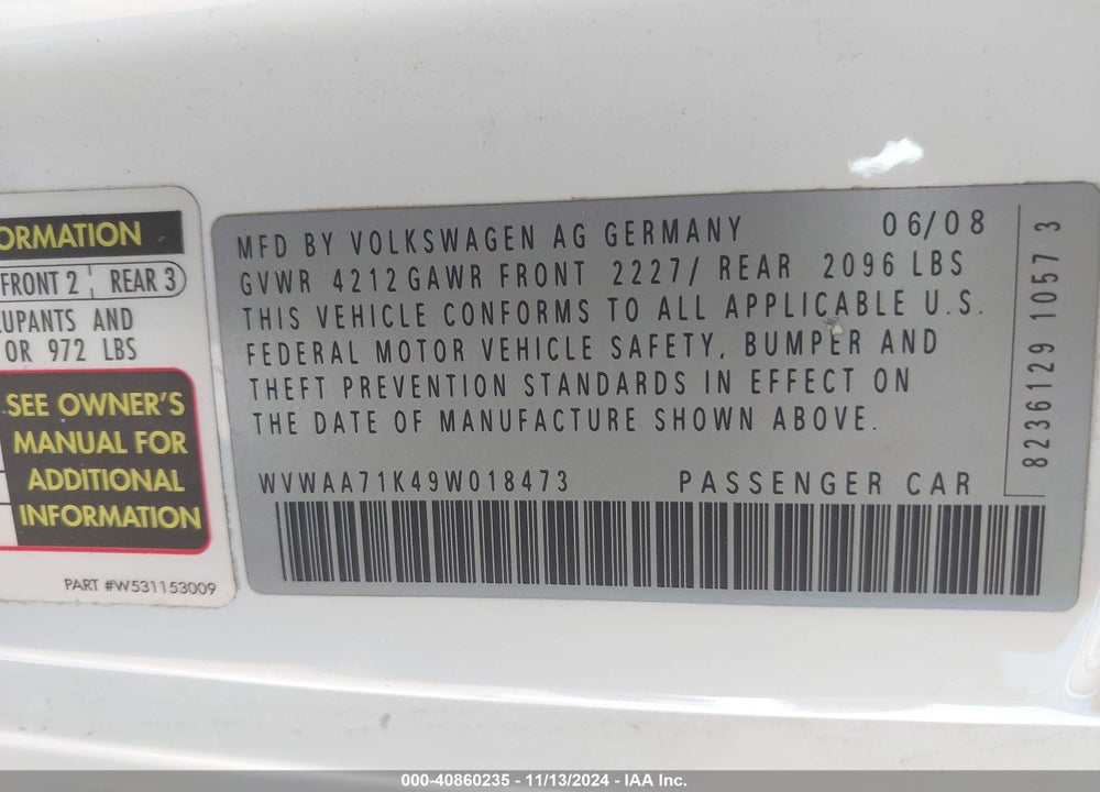 2009 VOLKSWAGEN RABBIT S VIN: WVWAA71K49W018473