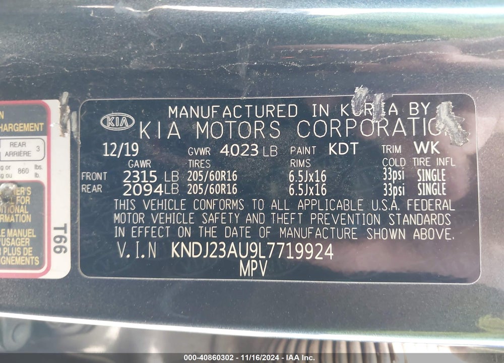 2020 KIA SOUL !/+/S VIN: KNDJ23AU9L7719924