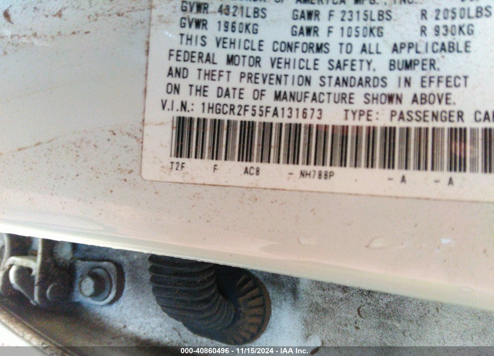 2015 HONDA ACCORD SPORT VIN: 1HGCR2F55FA131673