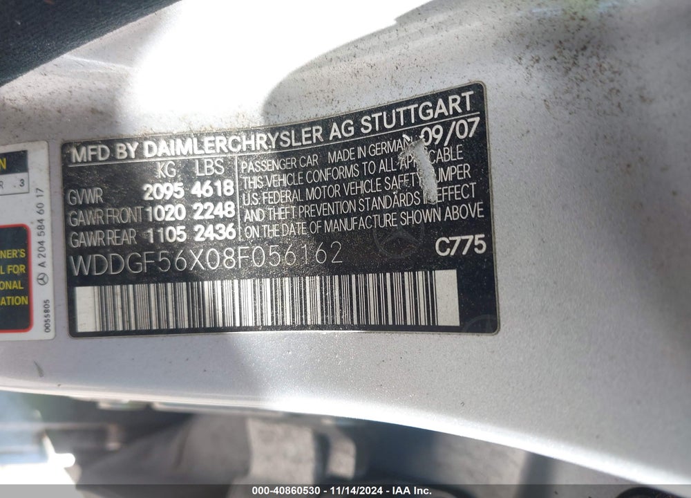 2008 MERCEDES-BENZ C 350 SPORT VIN: WDDGF56X08F056162