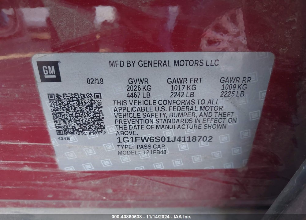 2018 CHEVROLET BOLT EV LT VIN: 1G1FW6S01J4118702