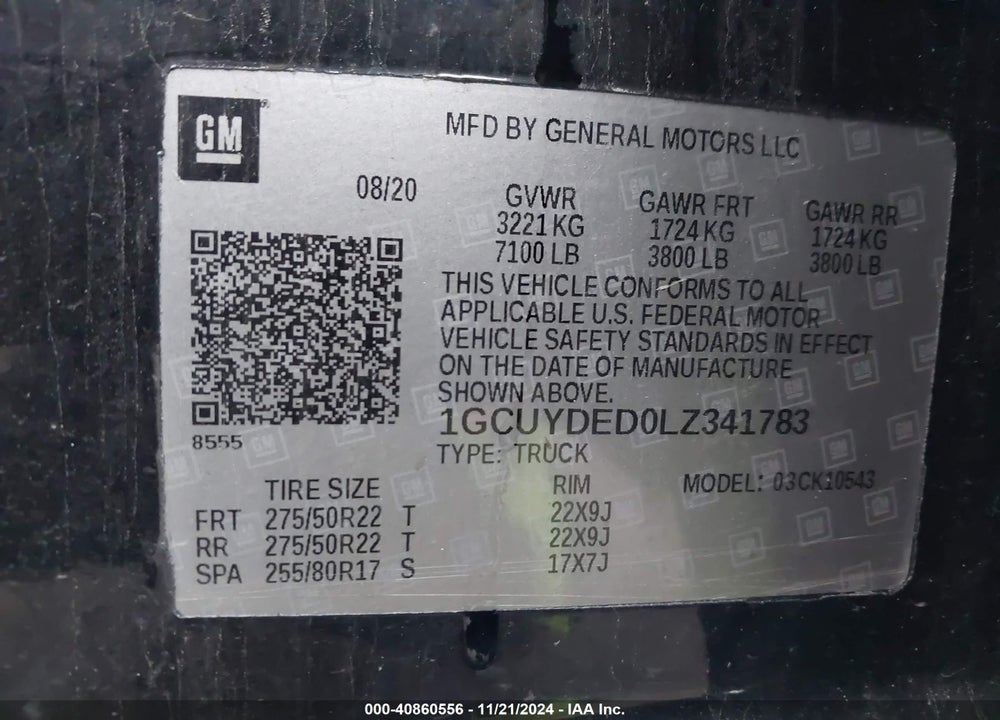 2020 CHEVROLET SILVERADO 1500 4WD SHORT BED LT VIN: 1GCUYDED0LZ341783