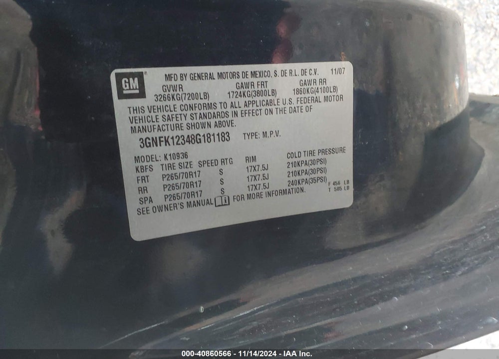 2008 CHEVROLET AVALANCHE 1500 LT VIN: 3GNFK12348G181183