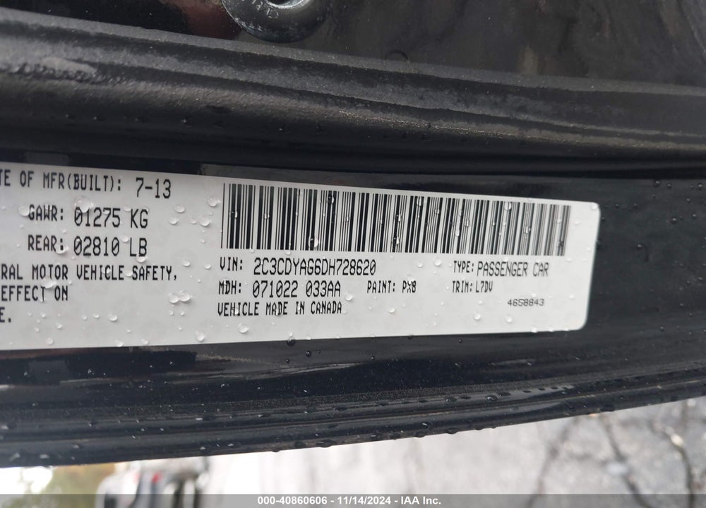 2013 DODGE CHALLENGER SXT VIN: 2C3CDYAG6DH728620