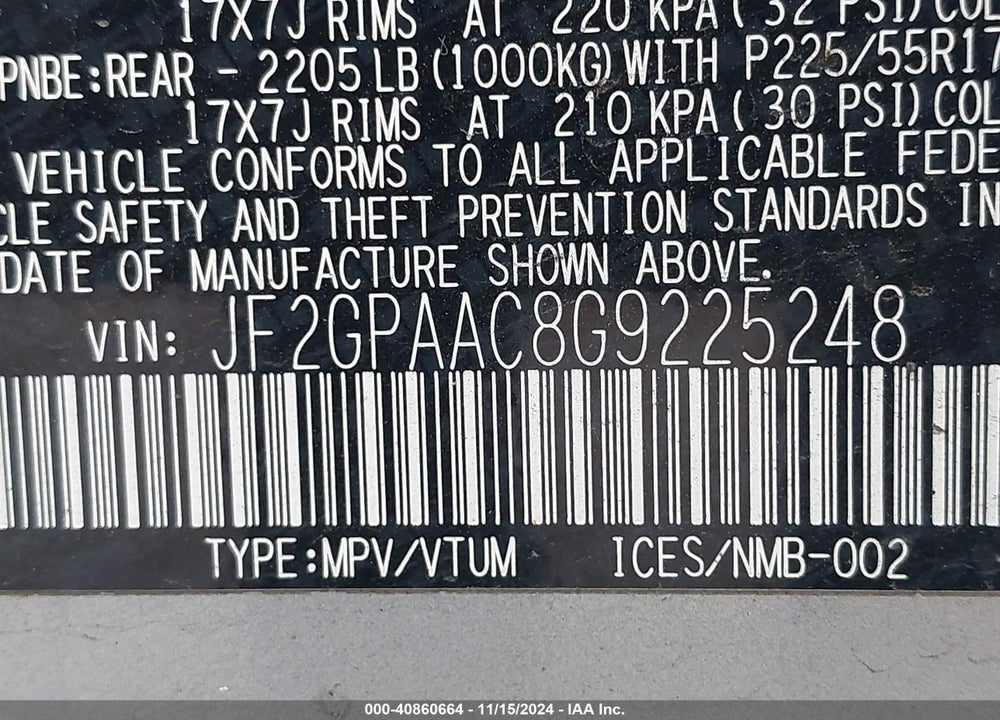 2016 SUBARU CROSSTREK 2.0I VIN: JF2GPAAC8G9225248