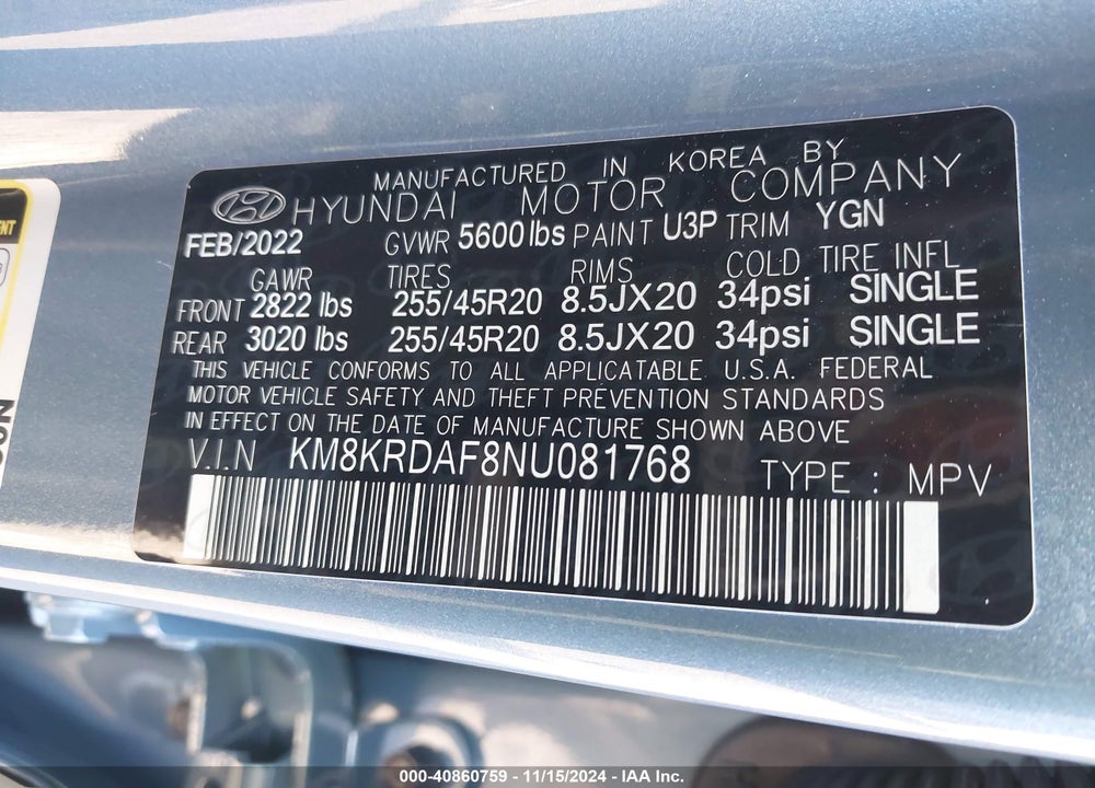 2022 HYUNDAI IONIQ 5 VIN: KM8KRDAF8NU081768