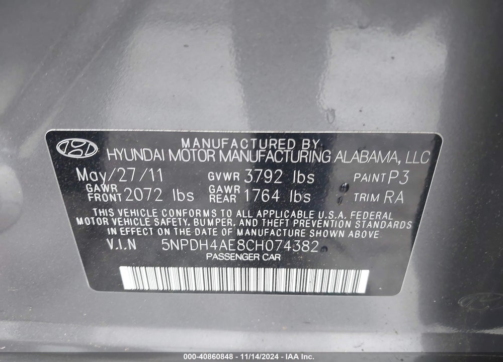 2012 HYUNDAI ELANTRA VIN: 5NPDH4AE8CH074382