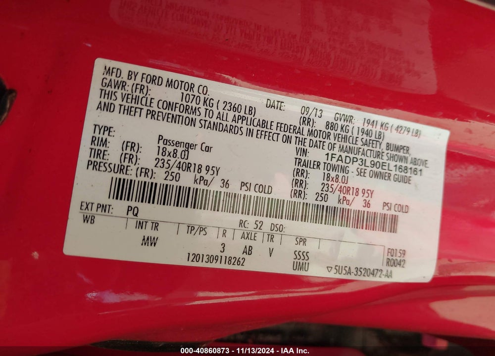 2014 FORD FOCUS ST VIN: 1FADP3L90EL168161
