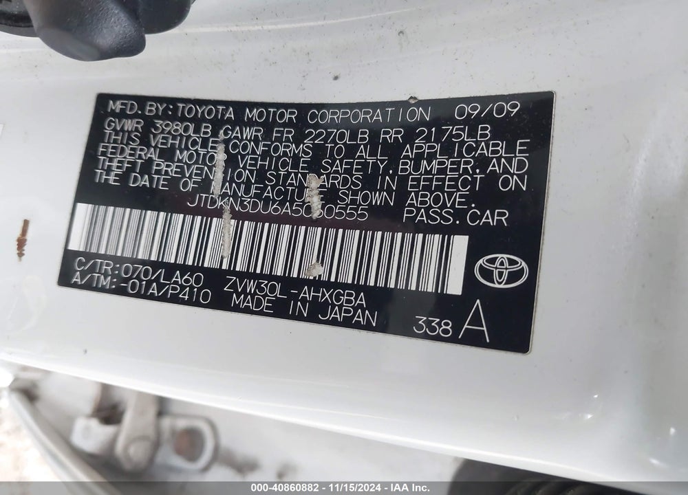 2010 TOYOTA PRIUS VIN: JTDKN3DU6A5060555