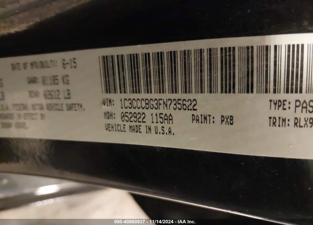 2015 CHRYSLER 200 S VIN: 1C3CCCBG3FN735622