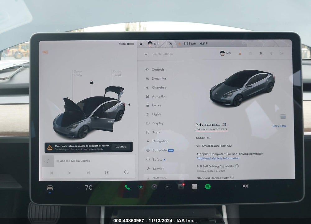 2020 TESLA MODEL 3 PERFORMANCE DUAL MOTOR ALL-WHEEL DRIVE VIN: 5YJ3E1EC2LF601732