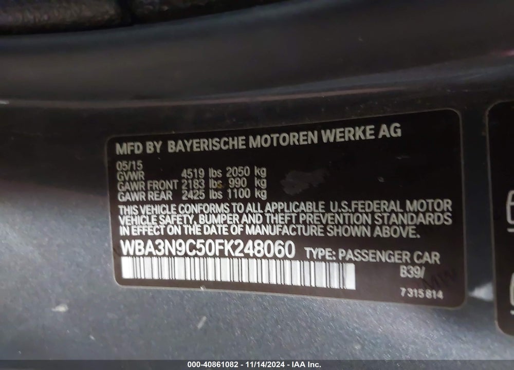 2015 BMW 428 VIN: WBA3N9C50FK248060