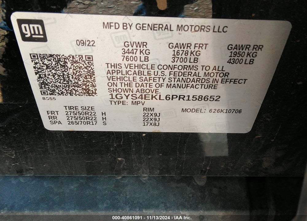 2023 CADILLAC ESCALADE 4WD SPORT VIN: 1GYS4EKL6PR158652