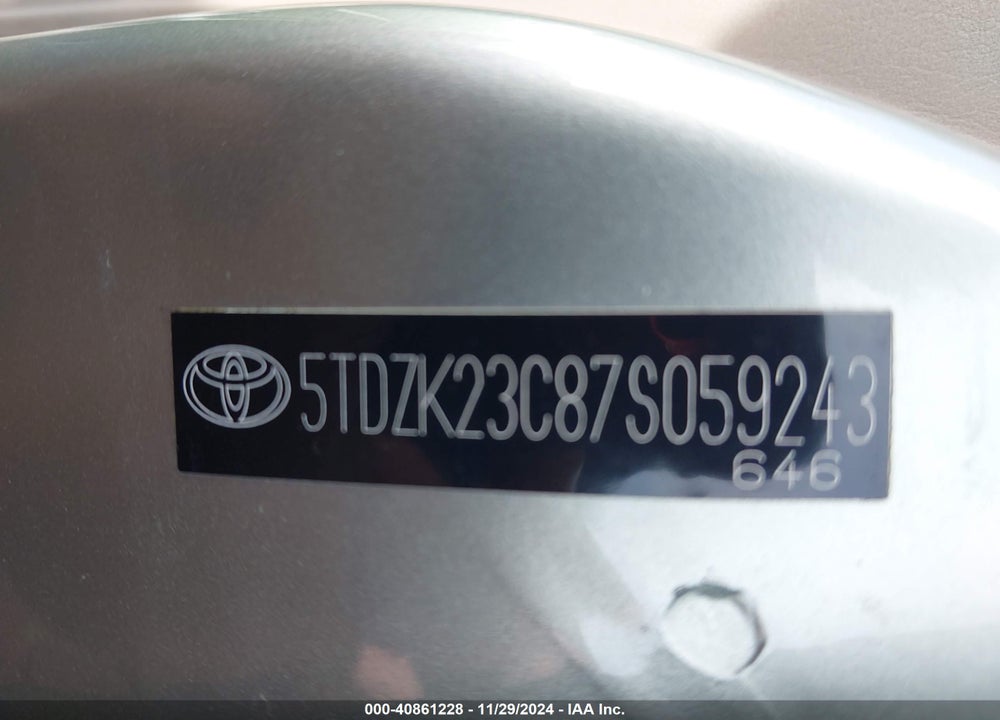 2007 TOYOTA SIENNA LE VIN: 5TDZK23C87S059243