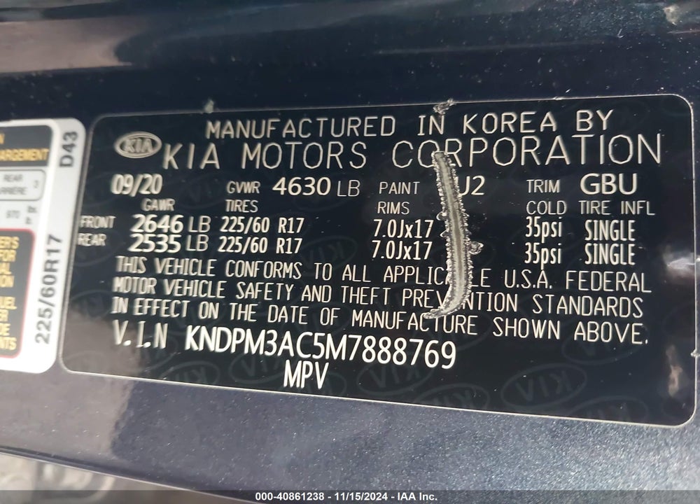2021 KIA SPORTAGE LX VIN: KNDPM3AC5M7888769