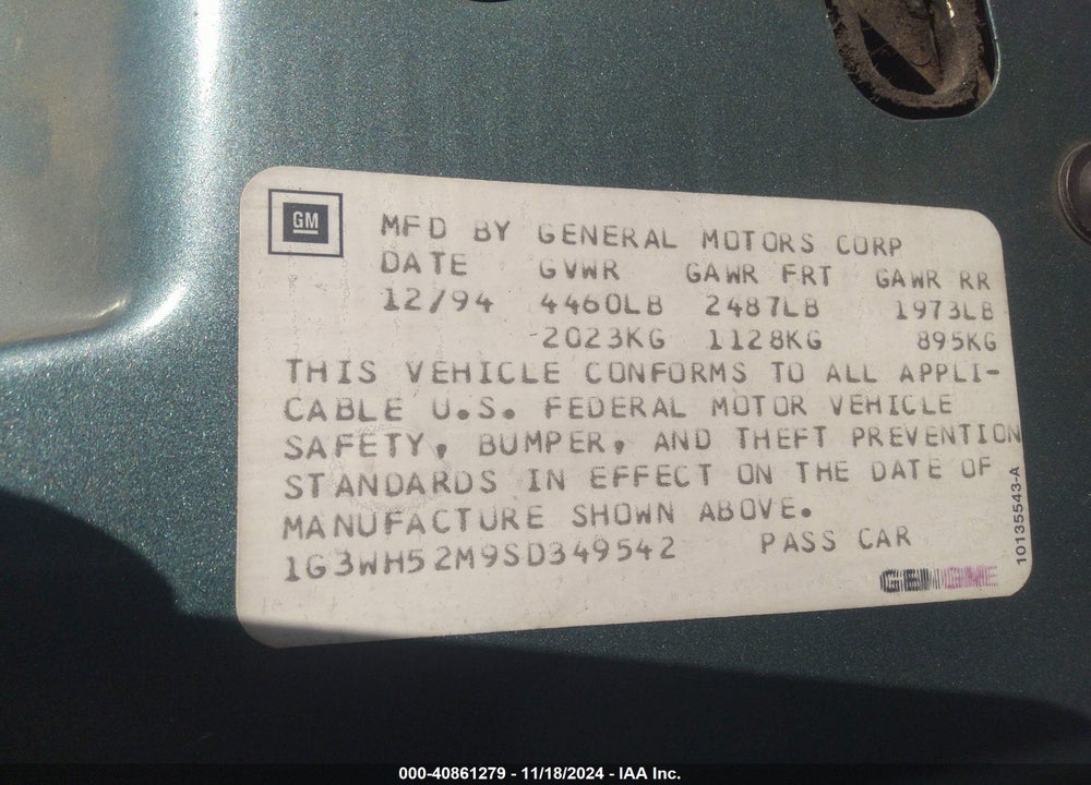 1995 OLDSMOBILE CUTLASS SUPREME SL VIN: 1G3WH52M9SD349542