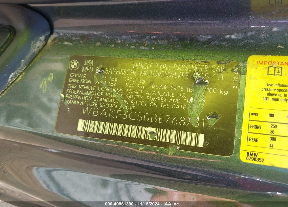2011 BMW 328I VIN: WBAKE3C50BE768731