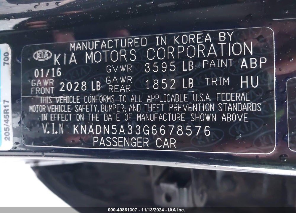 2016 KIA RIO SX VIN: KNADN5A33G6678576
