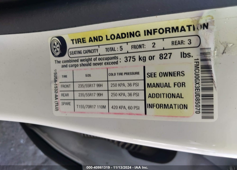 2014 FORD ESCAPE SE VIN: 1FMCU0GX3EUD85070