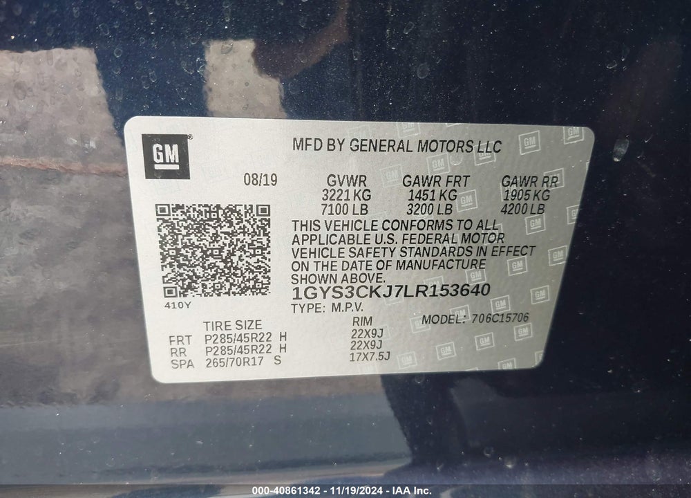 2020 CADILLAC ESCALADE 2WD PREMIUM LUXURY VIN: 1GYS3CKJ7LR153640