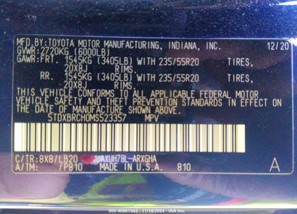 2021 TOYOTA HIGHLANDER HYBRID LIMITED VIN: 5TDXBRCH0MS523357