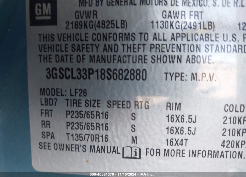 2008 SATURN VUE 4-CYL XE VIN: 3GSCL33P18S682880