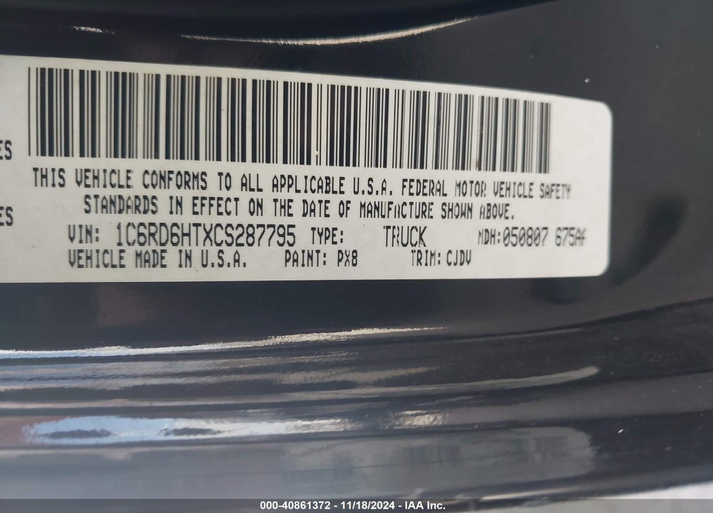2012 RAM 1500 SPORT VIN: 1C6RD6HTXCS287795