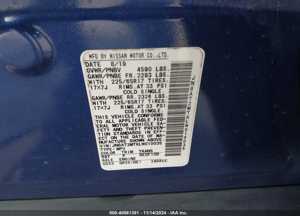 2020 NISSAN ROGUE VIN: JN8AT2MTXLW010035